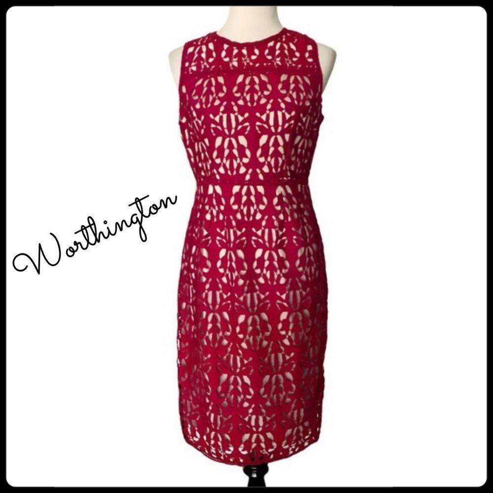 Worthington Red Lace Dress Sz 10